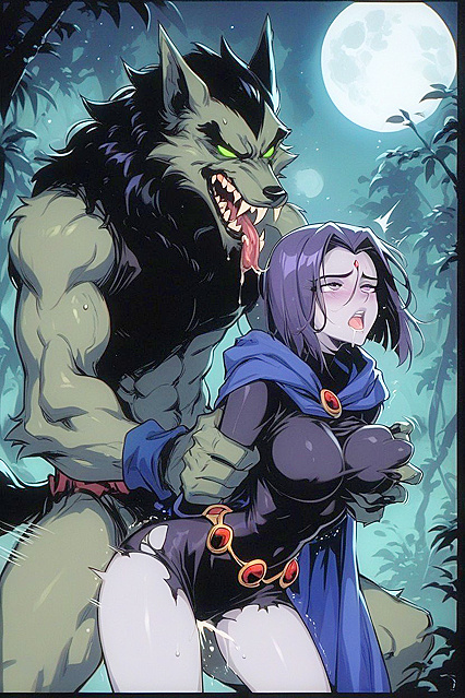 Raven from Teen 18+ Titans Gets Wild with Green Werewolf in Horny Hentai Picture