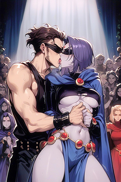 Raven from Titans Gets Her Clothes Torn While Being Held Down in kinky Hentai Picture