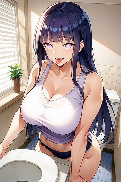 Hinata Hyuuga Shows Off Her Tongue in a Sexy Sleeveless T-Shirt Hentai Image