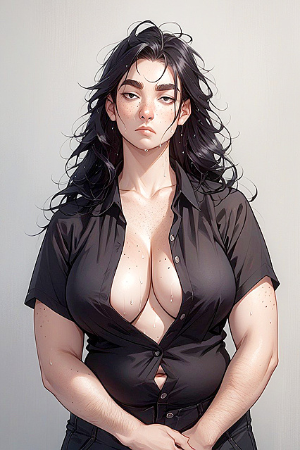 Hairy-Armed Beauty with Piercing Black Eyes in Front View Hentai Ecstasy