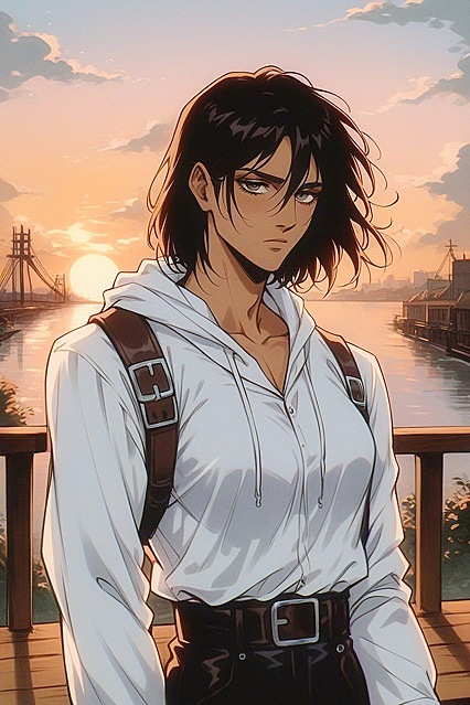 Muscular Guy Stands on Pier at Sunset for  Hentai Picture