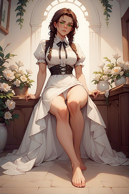 Brunette with Green Eyes and Inward-Turned Feet in Seductive Hentai Picture