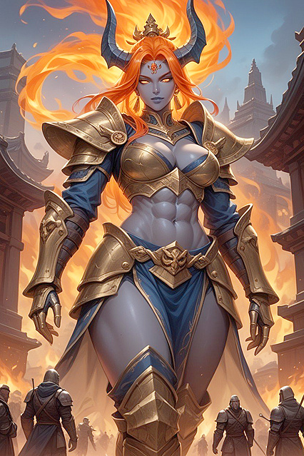 Giantess with Dark Grey Skin Wields Warhammer in Steamy Hentai Picture