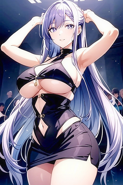 Perfect Purple-Haired Beauty Shows Off Her Curves in Seductive Underboob Hentai Images