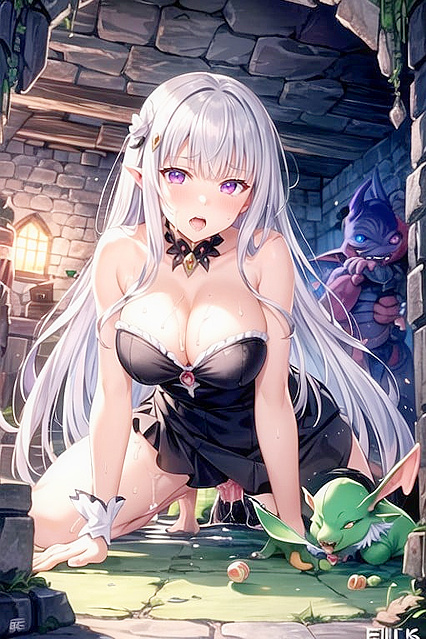 Emilia Gets Fucked by Goblin in Cave Dungeon Doggy Style Hentai Thrills