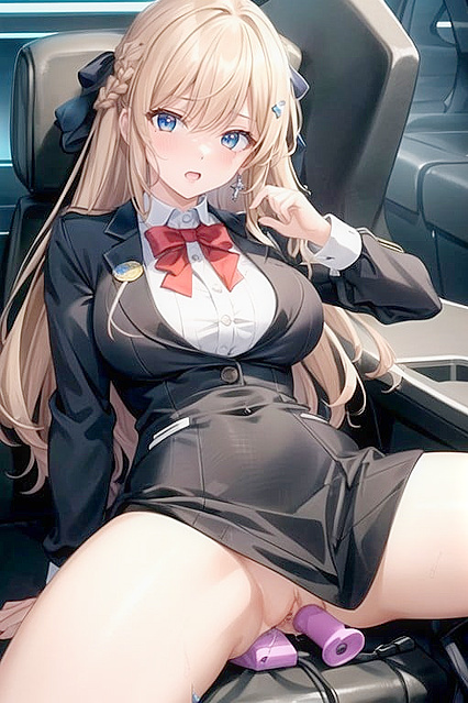 Flight Attendant with Medium Breasts Entangled in Braided Hentai Pleasure