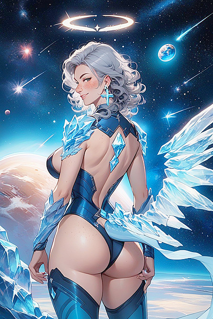 Blushing Mischievously Amidst a Galactic Background in Space Hentai