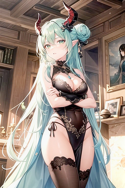 18-Year-Old with Green Eyes and a Elegant Hair Bun in Seductive Hentai Picture