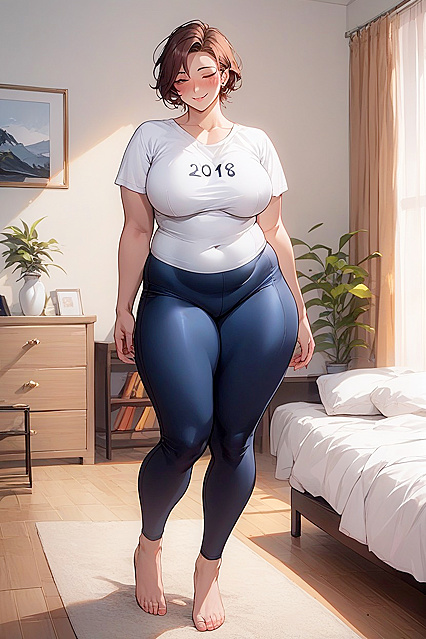 Thick-Rounded Breasts in Graphic Tees for Steamy Hentai Picture