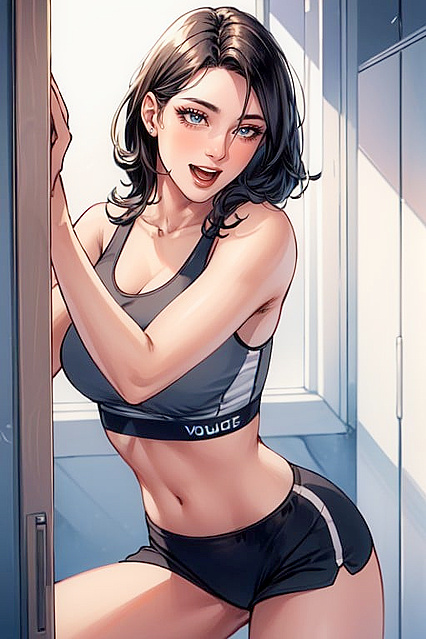 Mature Cutie in Sporty Shorts Shows Off Her Moves in Horny Hentai Picture
