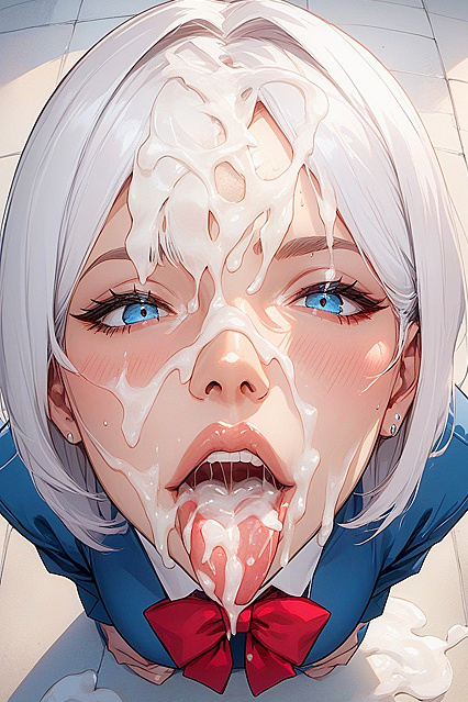 Skinny Girl 18+'s Cum Covered Lips in  Hentai Close-Up Picture