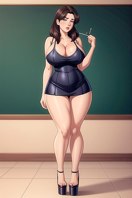 Thick-Thighed Teacher Seductively Poses for Cam in Steamy Hentai Picture