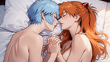 Their Lips Locked in  Passion During Bedroom hentai Picture