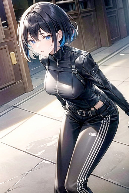 Leather-clad Beauty Shows Off Her Assets in Busty Hentai Picture