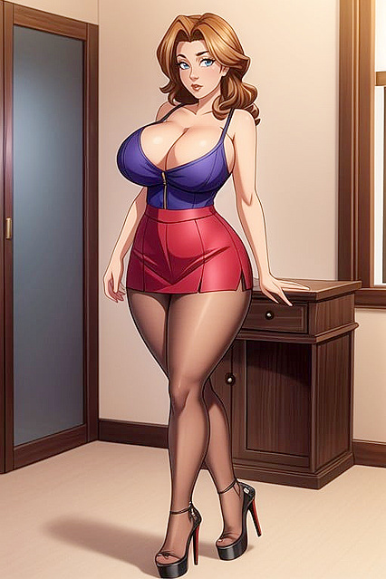 Stepmom in Seductive Pantyhose Stares ly into the Camera for Naughty Hentai Fun