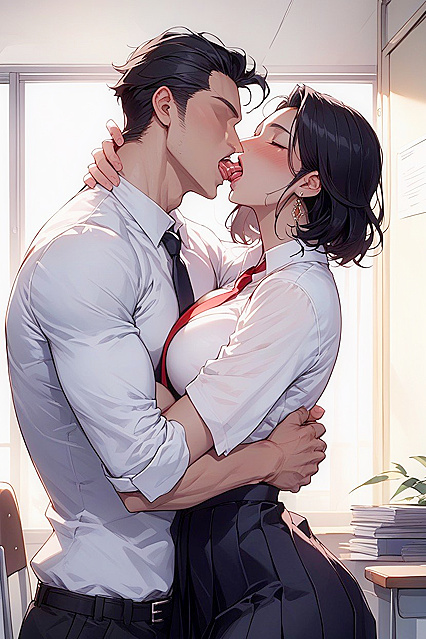 Man with Very Short Hair Gets Intimate in Busty Hentai Image