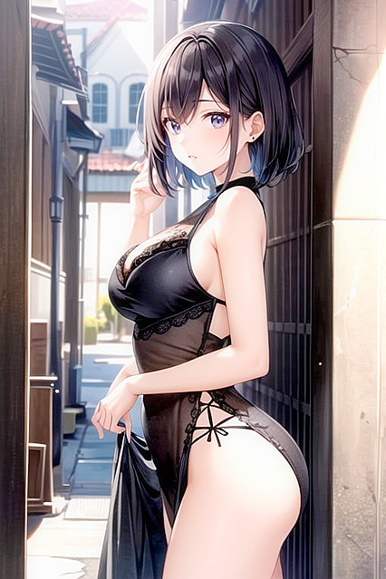 Busty Chick with Very Short Hair Shows Off Her Assets in Front View Hentai