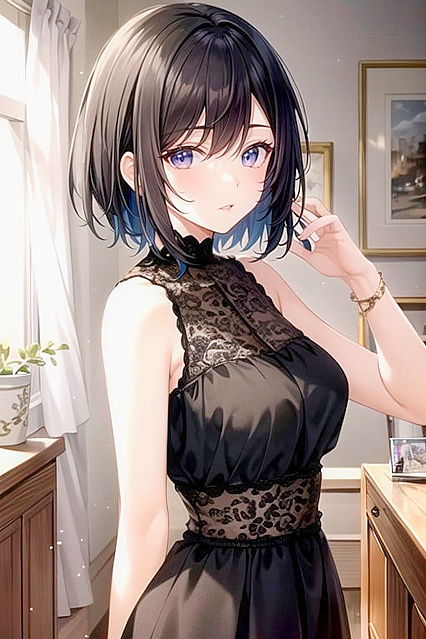 Bust-Up Front View of Busty Girl 18+ with Super Short Hair in Hentai Picture