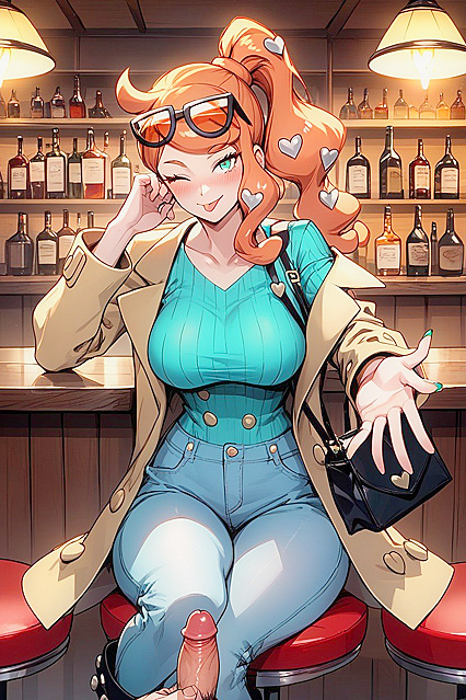 Green-Eyed Beauty Seduces at the Bar in Steamy Hentai Picture