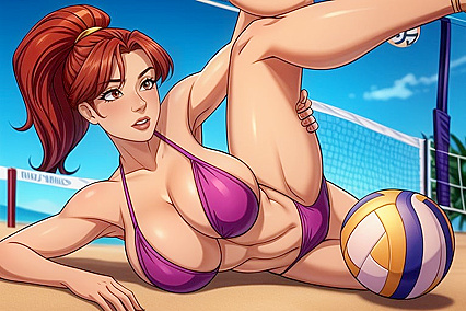 Thicc Chunky Thighs and Nearly Spilling Boobs in Front-View Hentai Picture