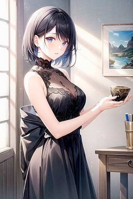 Busty Babe with Short Hair Takes Center Stage in Seductive Hentai Image