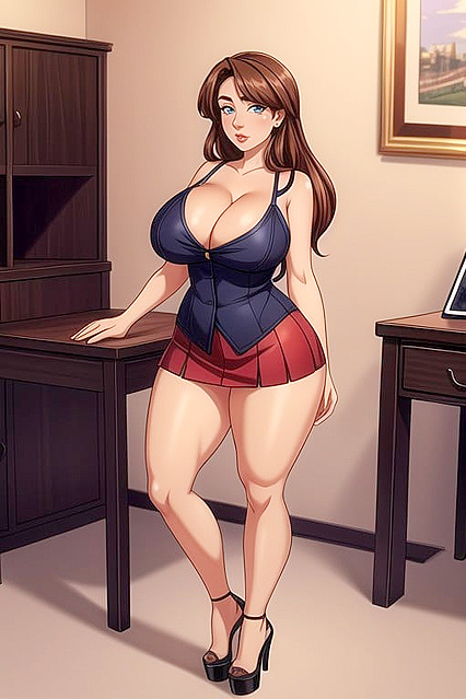 MILF With Way Too Much Cleavage Shows Off in Platform Heels for Horny Hentai Fun