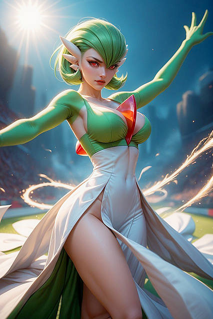 Mega Gardevoir Strikes Sexy Poses with Stunning Effects in Hentai Picture