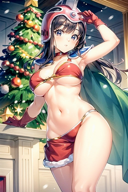 Christmas Hat and Long Stockings Tease Leading to steamy Hentai Underboob Picture