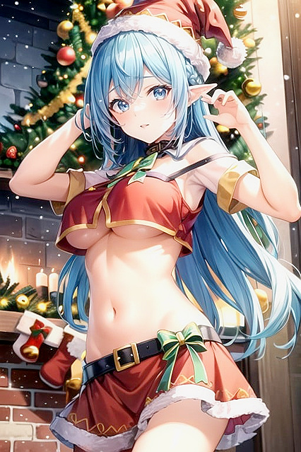 Christmas Top Anime Chick with Massive Tits in Horny Hentai Picture