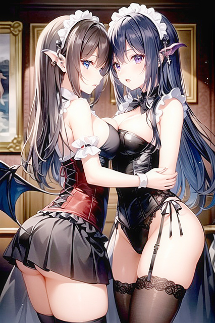 Seductive Succubus in Tight Black Clothes Teases in hentai Ai Picture
