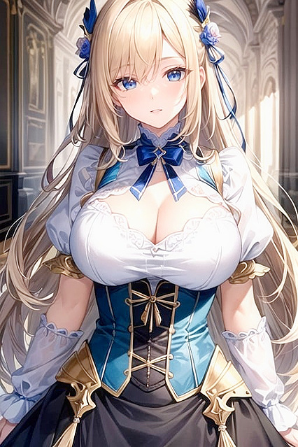 Wavy Blonde in Dark Blue Corset and White Shirt Enjoys HD Hentai Pleasure