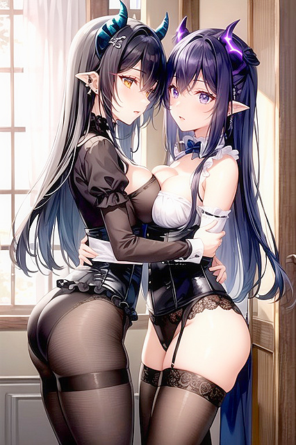 Gothic French Maid with Black Hair Teased in Steamy Hentai Images