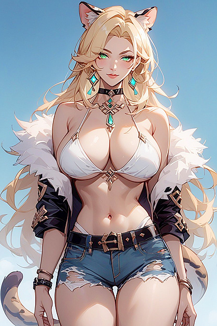 Blonde Babe With Arm Bracelet Stares Seductively at You in hentai AI Picture