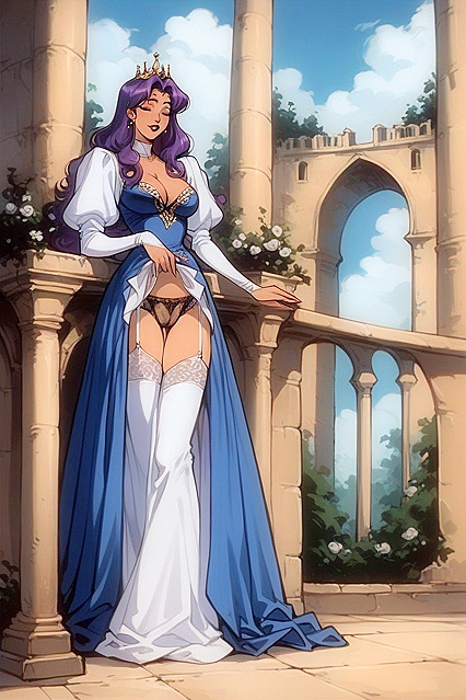 Purple-Haired Beauty in Lace Panties Shown in Multiple Views for Ultimate Hentai Pleasure