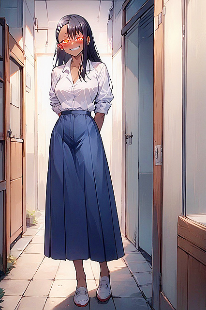 Hayase Nagatoro Smiles Blushingly With Hands Behind Her Back in Naughty Hentai Fun