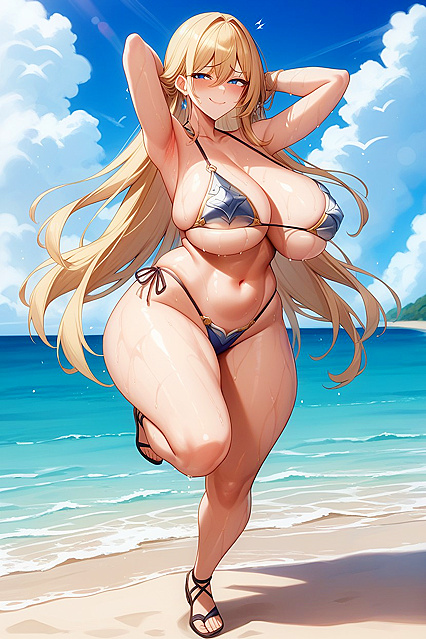 Beautiful Woman with Oily Skin and Thick Thighs in Seductive Hentai Picture