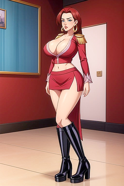 Gigantic-Faked Boobs Secretary in Latex Miniskirt for Hentai Desires