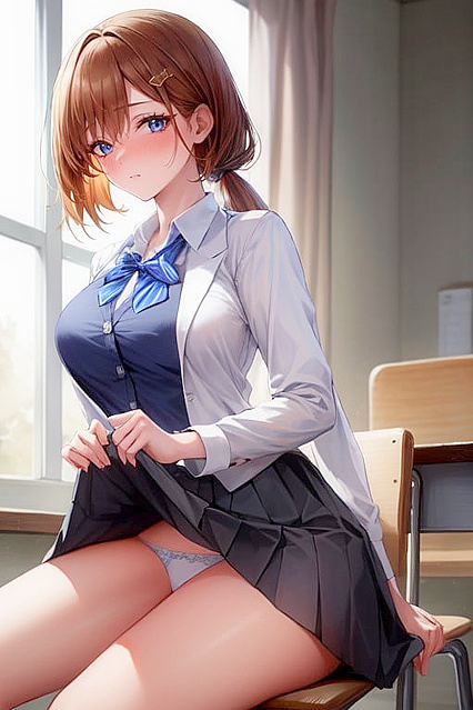 Pleated Skirt and Cute Panties on Display While Gazing at You in hentai AI Picture