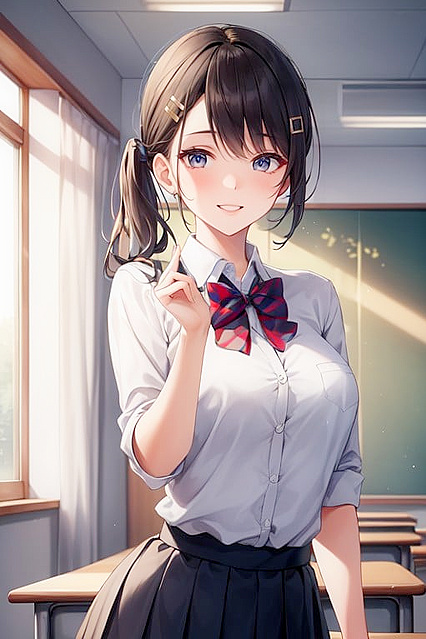 Woman in Pleated Skirt and Collared Shirt Seduces in Hentai Picture