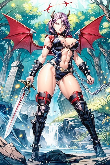 Fierce Green-Eyed Goddess Flexes Abs in Steamy Hentai Picture