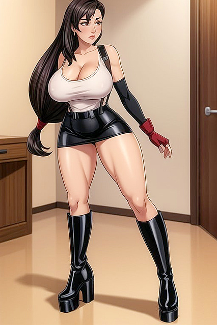 Tifa Lockhart from Final Fantasy Wears Latex Miniskirt and Seductively Looks at Camera