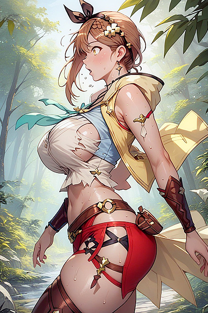 Oily-Skinned Beauty with Rounded Breasts Rips Her Clothes in Hentai Picture