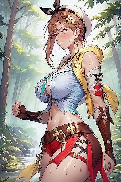 Beautiful Eyes Gleam as Shiny Skin Peeks Through Ripped Clothes in Hentai AIPorn