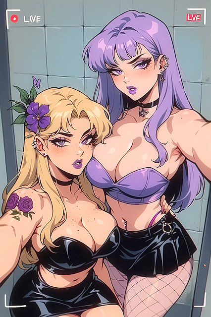 Pierced Nipples and Deep Cleavage in Mirrored Selfies – Hentai AI Picture