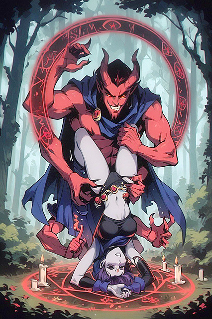 Raven from Titans Fucked by Giant Red Four-Armed Demon in Wild Hentai Picture