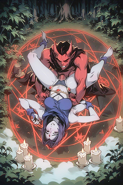 Raven Laid Out in Seductive Pose with Mesmerizing Motion Lines Hentai Pleasure