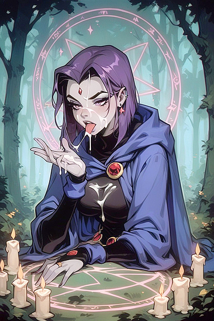 Licking Cum Off Hands in a Forest Fantasy Hentai Image