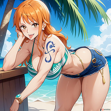 Bending Over with Smiling Mouth Wide Open for  Hentai Pleasure