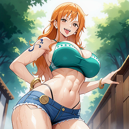 Oiled-Up Pet Pose withLarge Breasts and Round Ass in Hentai AI Picture