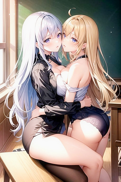 Lustful Blonde Teacher Engages in Steamy threesome Hentai Picture